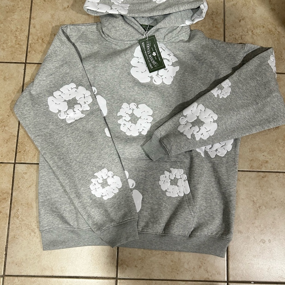 Gray Hoodie with White Floral Design